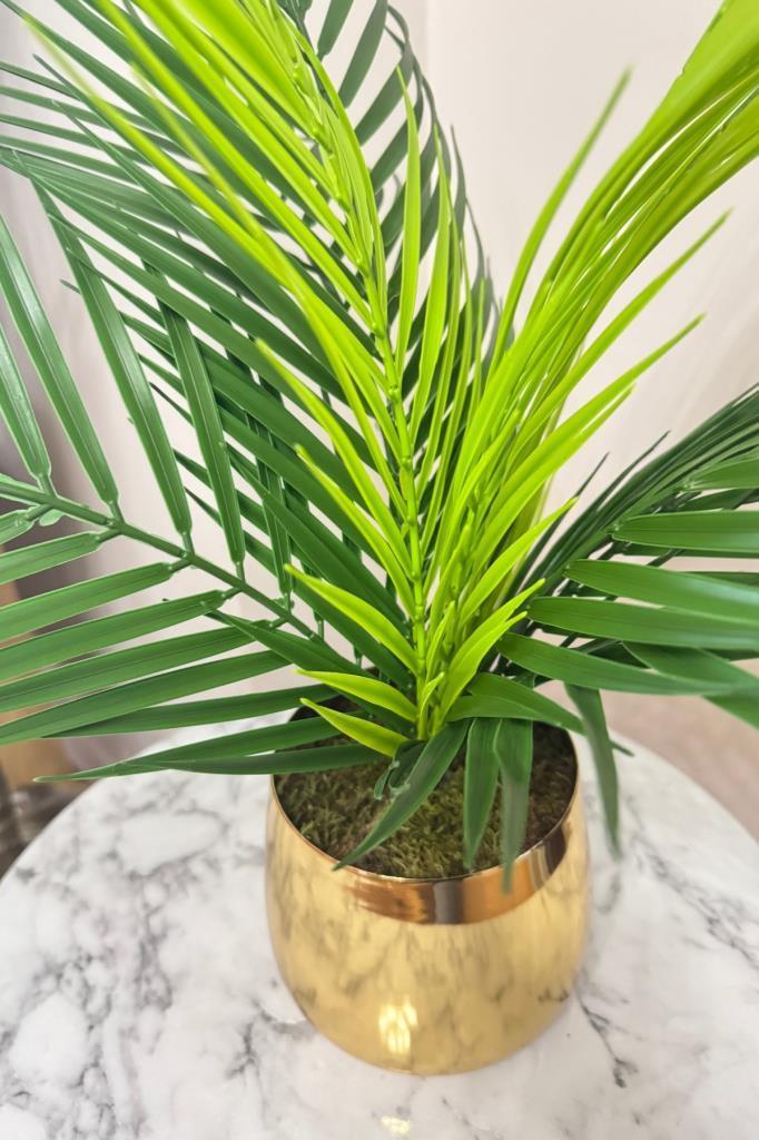 Yapay Çiçek Palmiye Areka Yapay Bitki Gold Metal Saksı Salon Çiçeği 9 Yaprak 50cm