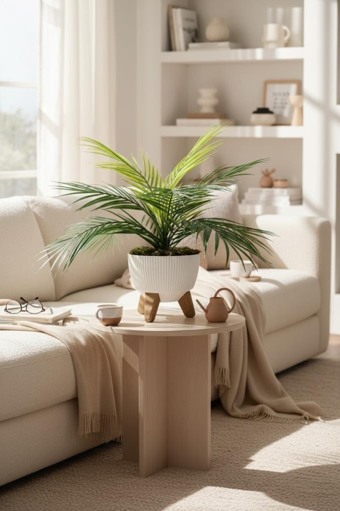 Yapay Çiçek Palmiye Sıkas 9 Yapraklı Salon Çiçeği Zigon Saksıda Yapay Bitki