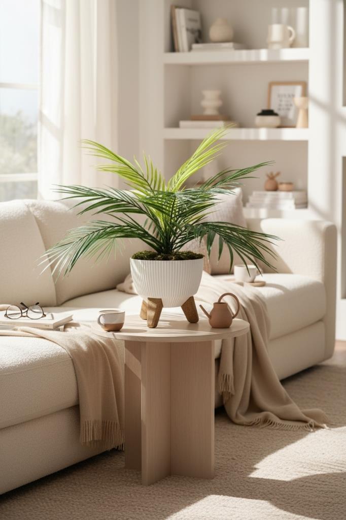 Yapay Çiçek Palmiye Sıkas 9 Yapraklı Salon Çiçeği Zigon Saksıda Yapay Bitki