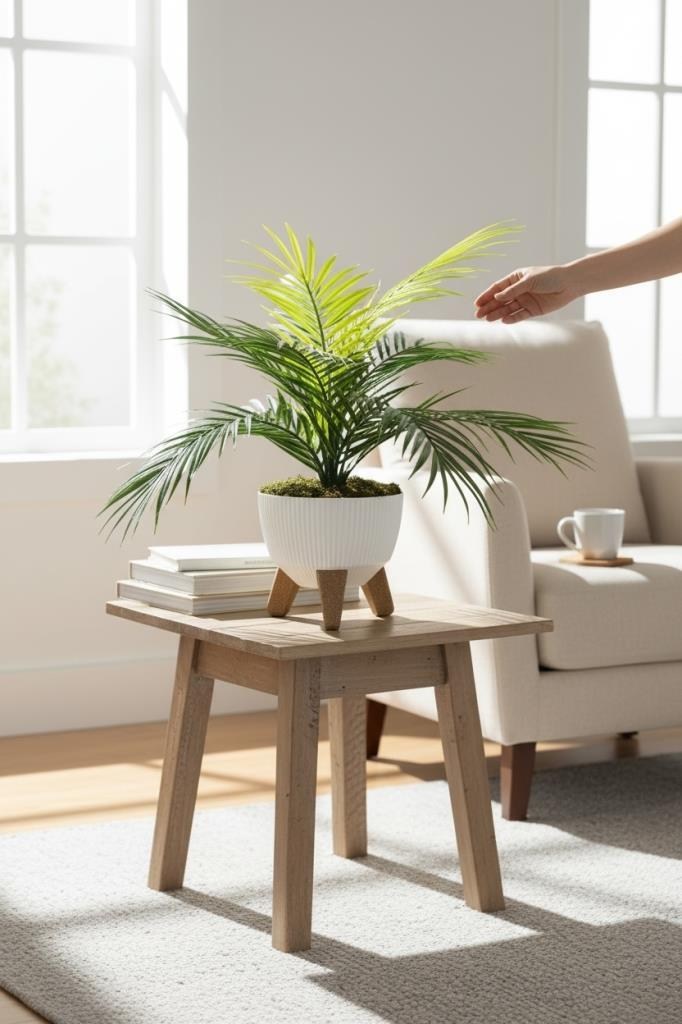 Yapay Çiçek Palmiye Sıkas 9 Yapraklı Salon Çiçeği Zigon Saksıda Yapay Bitki