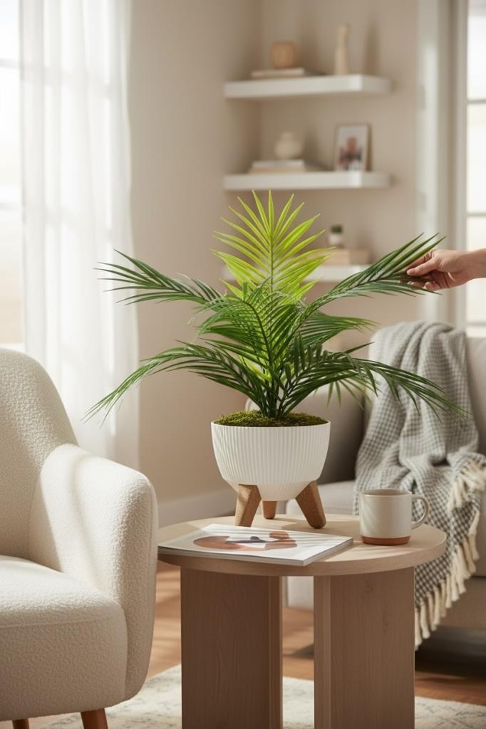 Yapay Çiçek Palmiye Sıkas 9 Yapraklı Salon Çiçeği Zigon Saksıda Yapay Bitki