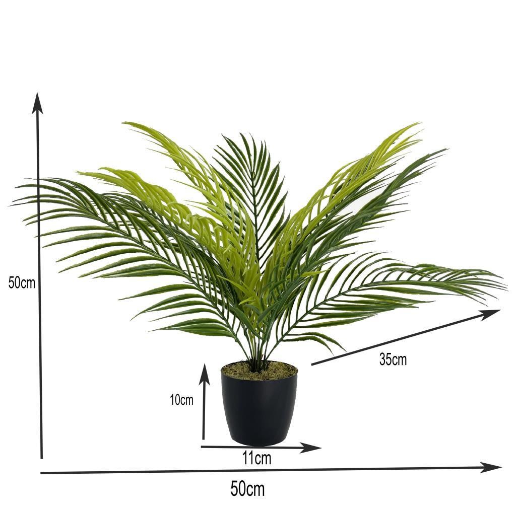 Yapay Çiçek Palmiye Siyah Plastik Saksılı Areka Yapay Bitki Salon Çiçeği 9 Yaprak 50cm