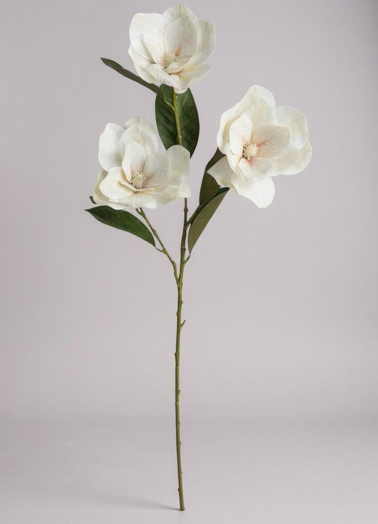 Yapay Çiçek Pastel Ekru Manolya Islak Doku 3 Kafalı Uzun Dal Çiçek Flowers 80cm