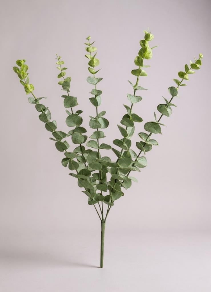 Yapay Çiçek Pastel Silikon Okaliptus 42cm 5Dallı Demet Eucalyptus