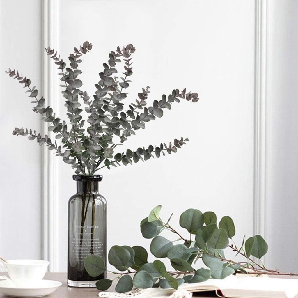 Yapay Çiçek Pastel Yeşil Kahverengi Okaliptus 48cm 3Dallı Uzun Dal Eucalyptus