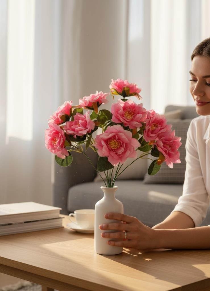 Yapay Çiçek Pembe 10lu Gül Demeti 40*30cm