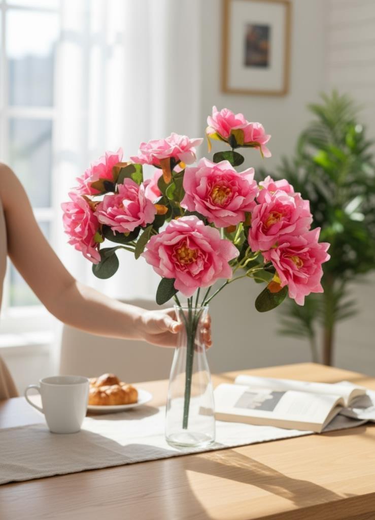 Yapay Çiçek Pembe 10lu Gül Demeti 40*30cm