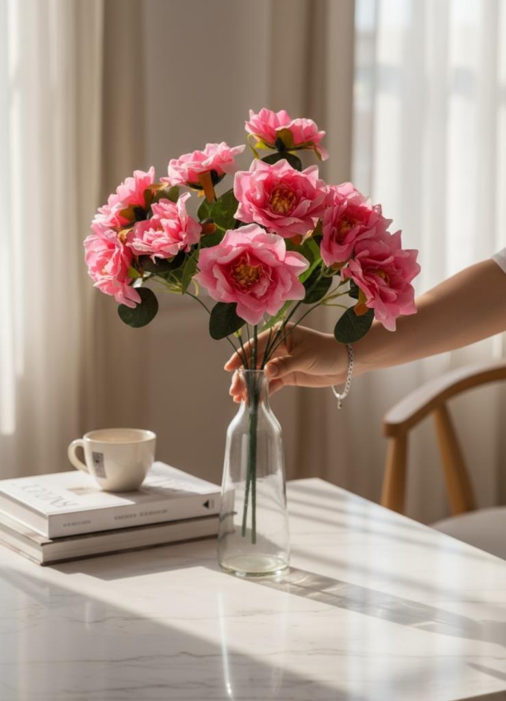 Yapay Çiçek Pembe 10lu Gül Demeti 40*30cm