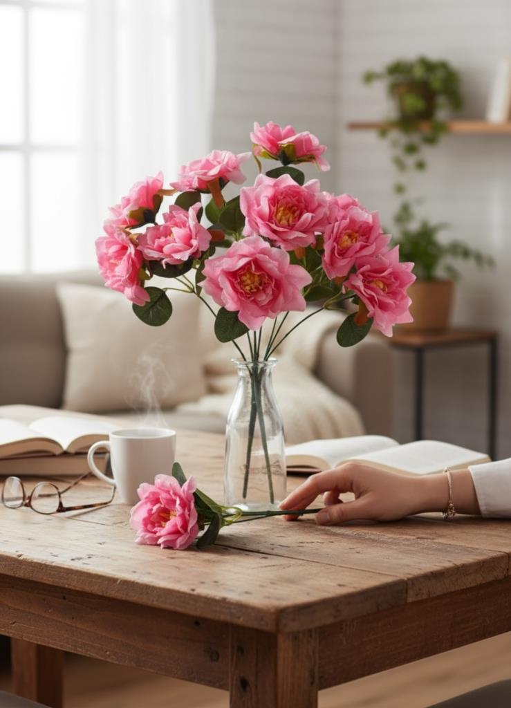 Yapay Çiçek Pembe 10lu Gül Demeti 40*30cm