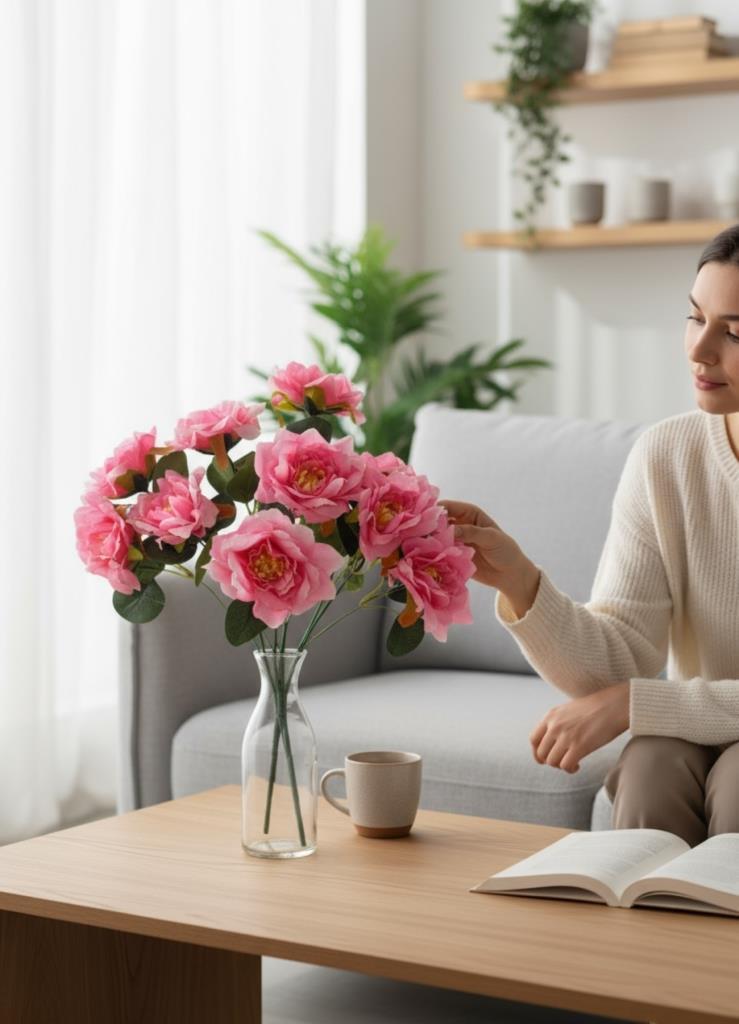 Yapay Çiçek Pembe 10lu Gül Demeti 40*30cm