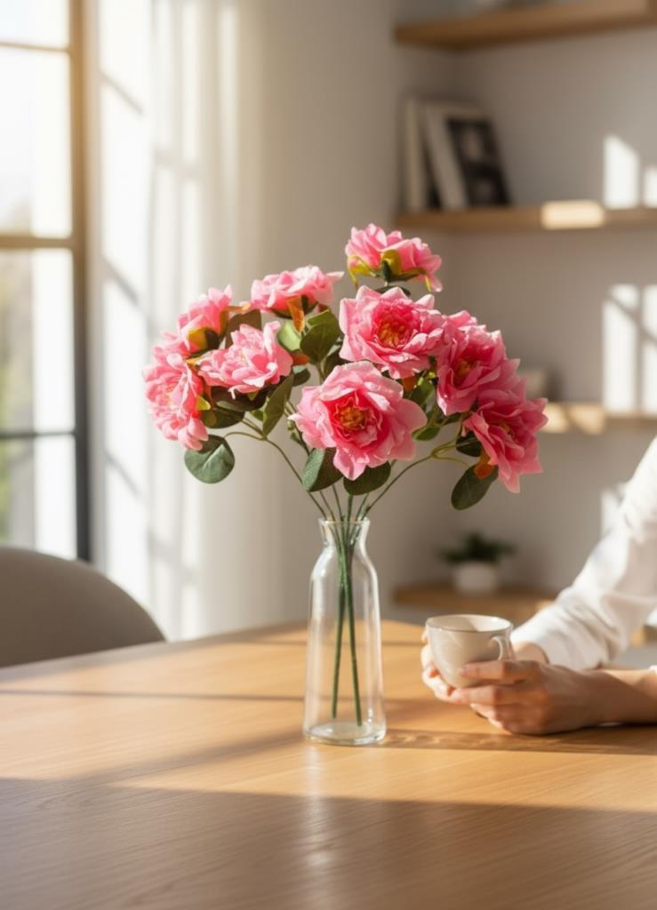 Yapay Çiçek Pembe 10lu Gül Demeti 40*30cm