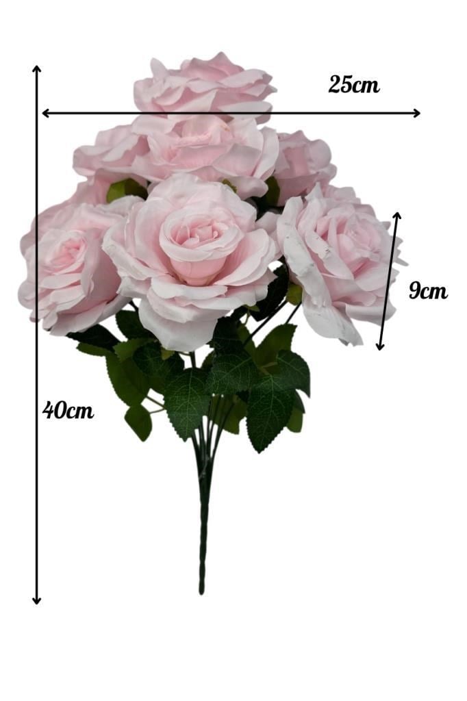Yapay Çiçek Pembe 9lu Gül Demeti Kumaş 40*25cm