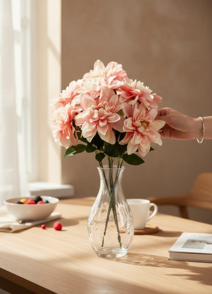 Yapay Çiçek Pembe Açık 7li Yıldız Çiçeği Demeti 40*30cm