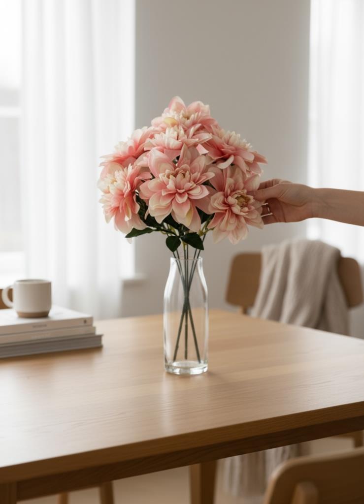 Yapay Çiçek Pembe Açık 7li Yıldız Çiçeği Demeti 40*30cm