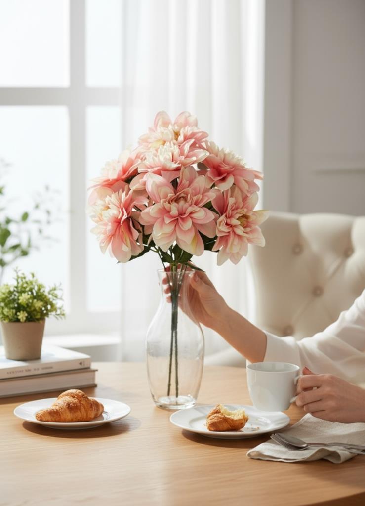 Yapay Çiçek Pembe Açık 7li Yıldız Çiçeği Demeti 40*30cm