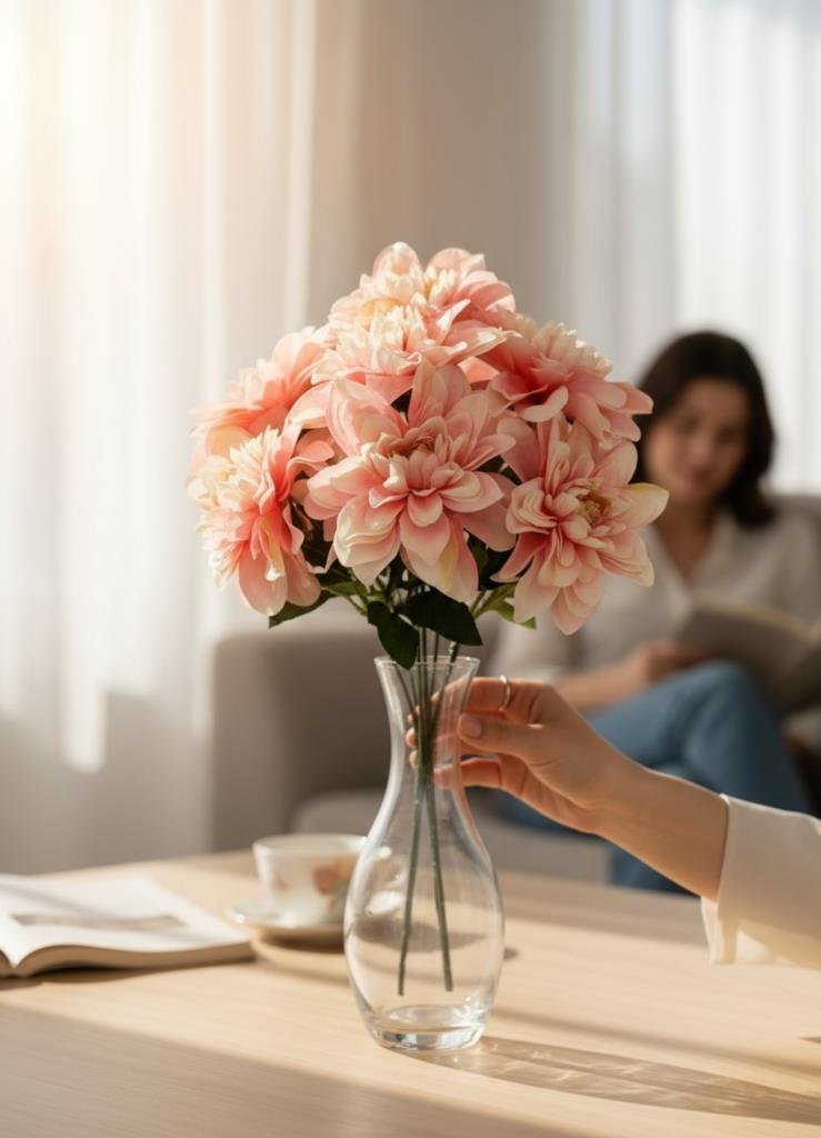 Yapay Çiçek Pembe Açık 7li Yıldız Çiçeği Demeti 40*30cm