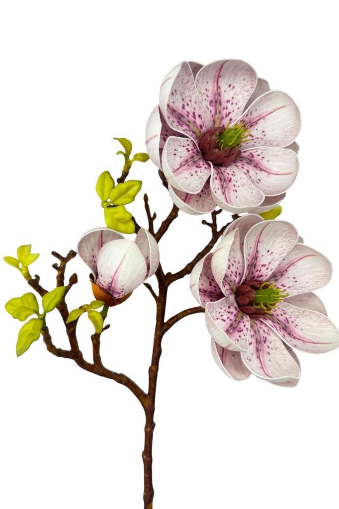 Yapay Çiçek Pembe Açık Eva Manolya 2 Çiçek 1 Tomurcuk Uzun Dal Çiçek Flowers 55cm Gerçeksi Doku