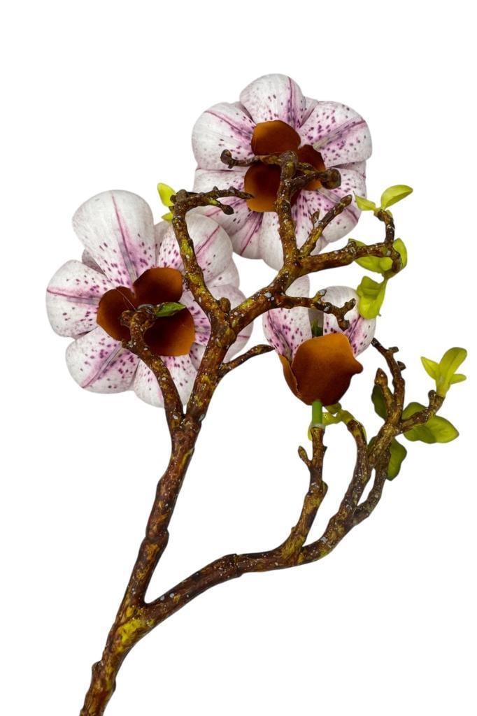 Yapay Çiçek Pembe Açık Eva Manolya 2 Çiçek 1 Tomurcuk Uzun Dal Çiçek Flowers 55cm Gerçeksi Doku