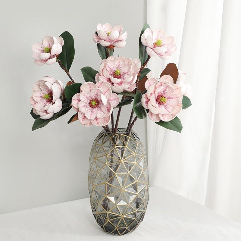 Yapay Çiçek Pembe Açık Eva Manolya 2 Çiçek 1 Tomurcuk Uzun Dal Çiçek Flowers 55cm Gerçeksi Doku