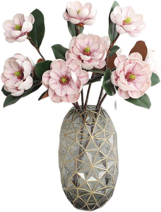 Yapay Çiçek Pembe Açık Eva Manolya 2 Çiçek 1 Tomurcuk Uzun Dal Çiçek Flowers 55cm Gerçeksi Doku