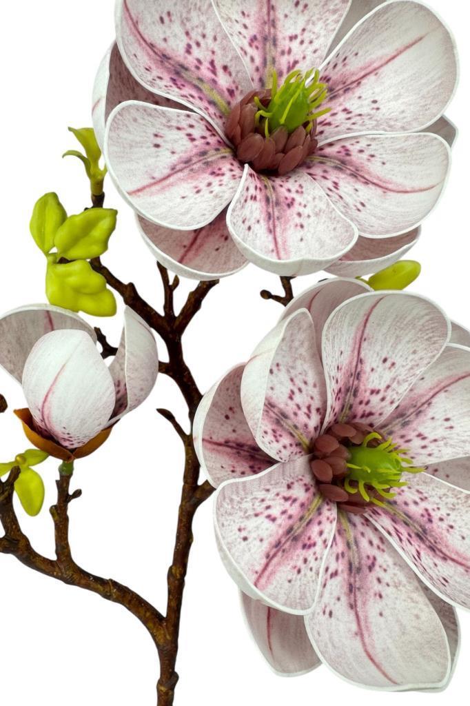 Yapay Çiçek Pembe Açık Eva Manolya 2 Çiçek 1 Tomurcuk Uzun Dal Çiçek Flowers 55cm Gerçeksi Doku