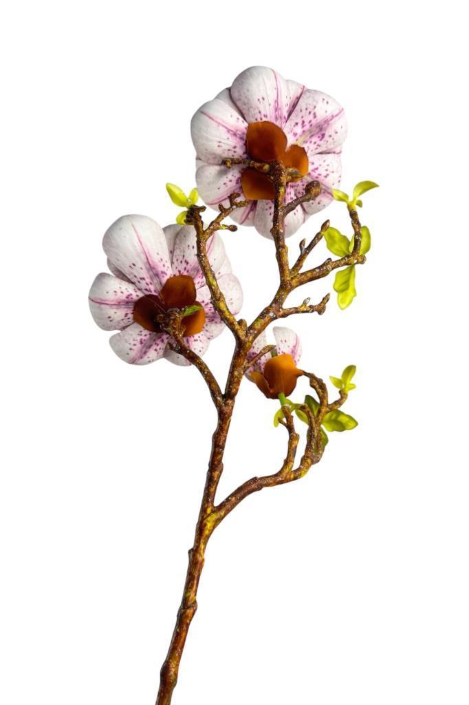 Yapay Çiçek Pembe Açık Eva Manolya 2 Çiçek 1 Tomurcuk Uzun Dal Çiçek Flowers 55cm Gerçeksi Doku