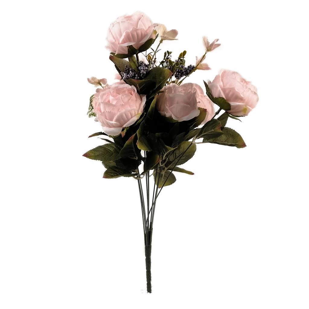 Yapay Çiçek Pembe Açık Renkli 7 Kafalı Eren Gül Demeti Büyük Boy