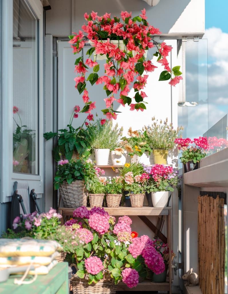 Yapay Çiçek Pembe Begonvil Küpeşte Askılı Saksıda Balkon Çiçeği Çiçek Sepeti