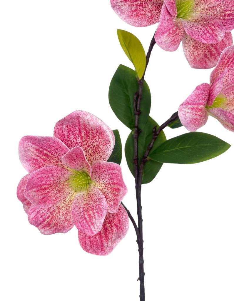 Yapay Çiçek Pembe Çilli Manolya Islak Doku 3 Kafalı Uzun Dal Çiçek Flowers 95cm