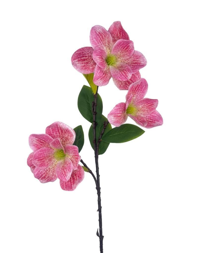 Yapay Çiçek Pembe Çilli Manolya Islak Doku 3 Kafalı Uzun Dal Çiçek Flowers 95cm