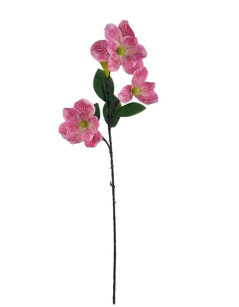 Yapay Çiçek Pembe Çilli Manolya Islak Doku 3 Kafalı Uzun Dal Çiçek Flowers 95cm