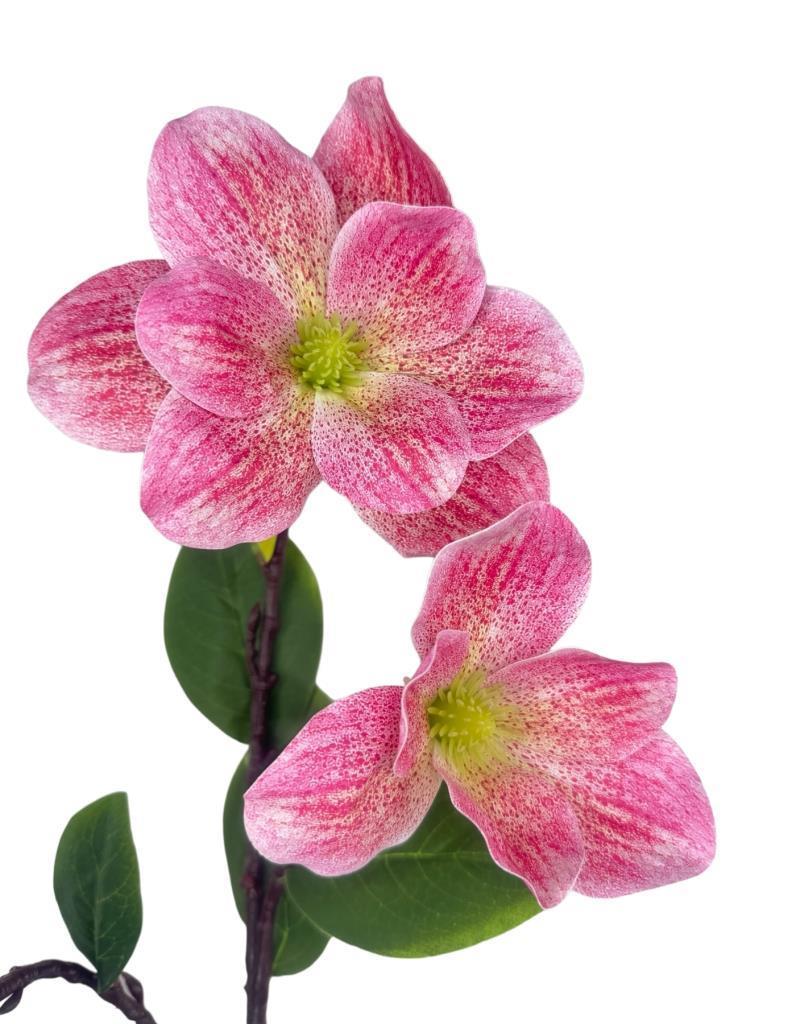 Yapay Çiçek Pembe Çilli Manolya Islak Doku 3 Kafalı Uzun Dal Çiçek Flowers 95cm