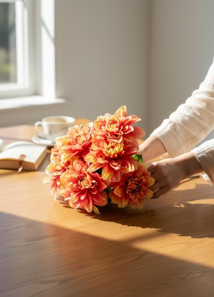 Yapay Çiçek Pembe Koyu 7li Yıldız Çiçeği Demeti 40*30cm