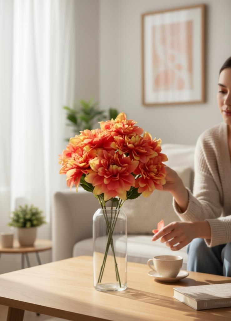 Yapay Çiçek Pembe Koyu 7li Yıldız Çiçeği Demeti 40*30cm