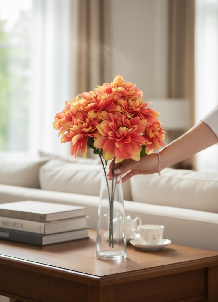 Yapay Çiçek Pembe Koyu 7li Yıldız Çiçeği Demeti 40*30cm