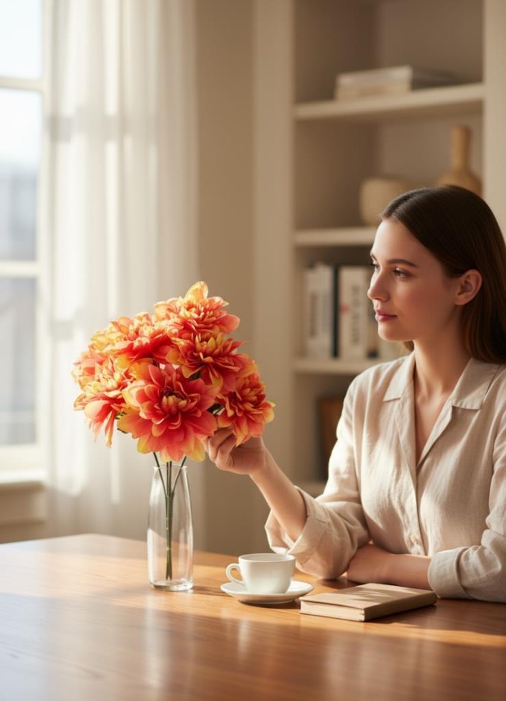 Yapay Çiçek Pembe Koyu 7li Yıldız Çiçeği Demeti 40*30cm