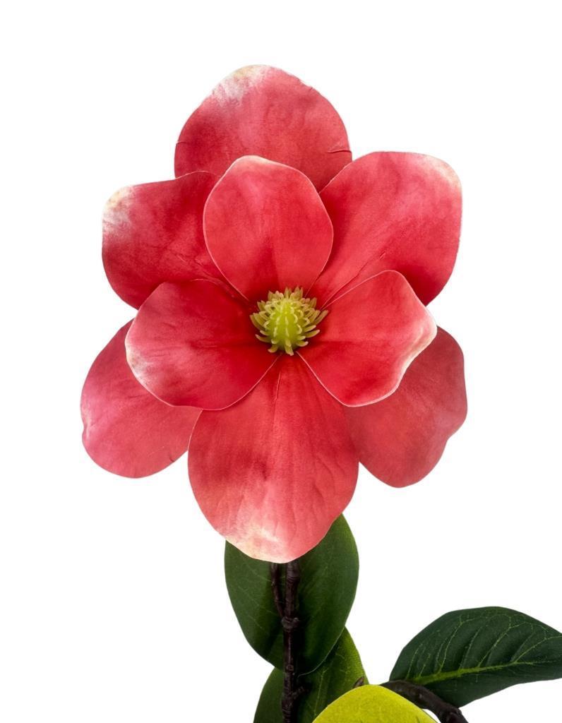 Yapay Çiçek Pembe Koyu Manolya Islak Doku 3 Kafalı Uzun Dal Çiçek Flowers 95cm