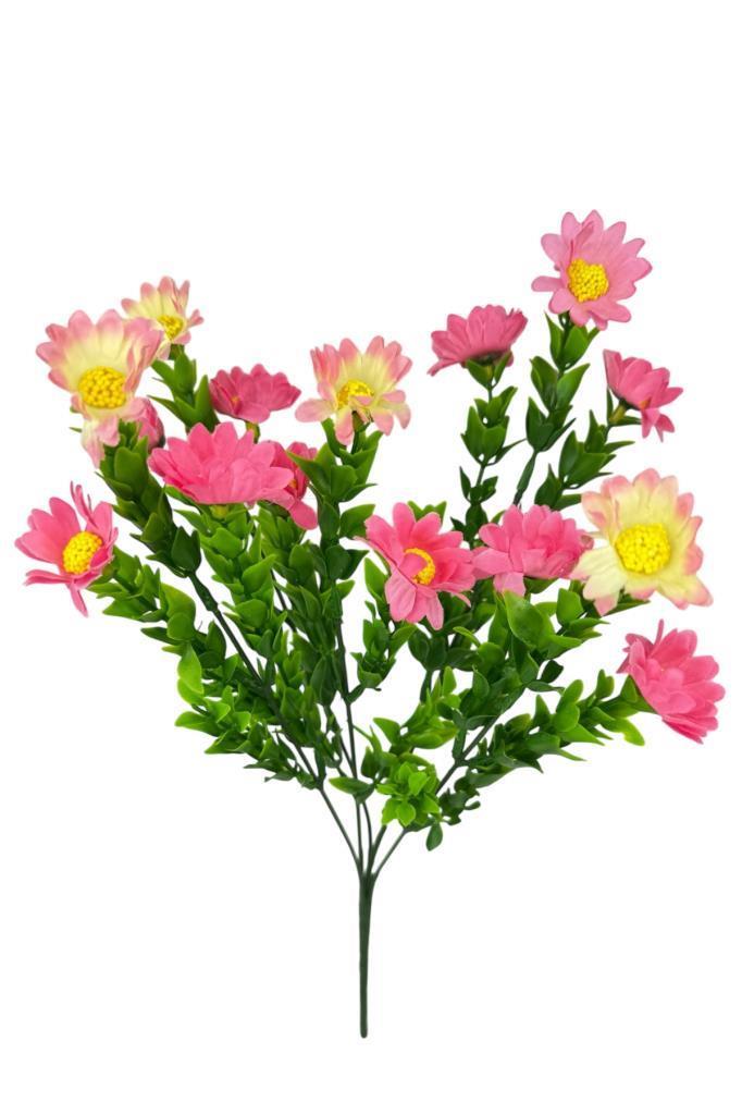 Yapay Çiçek Pembe Koyu Papatya 5 Dallı Plastik Dekoratif Yapay Bitki