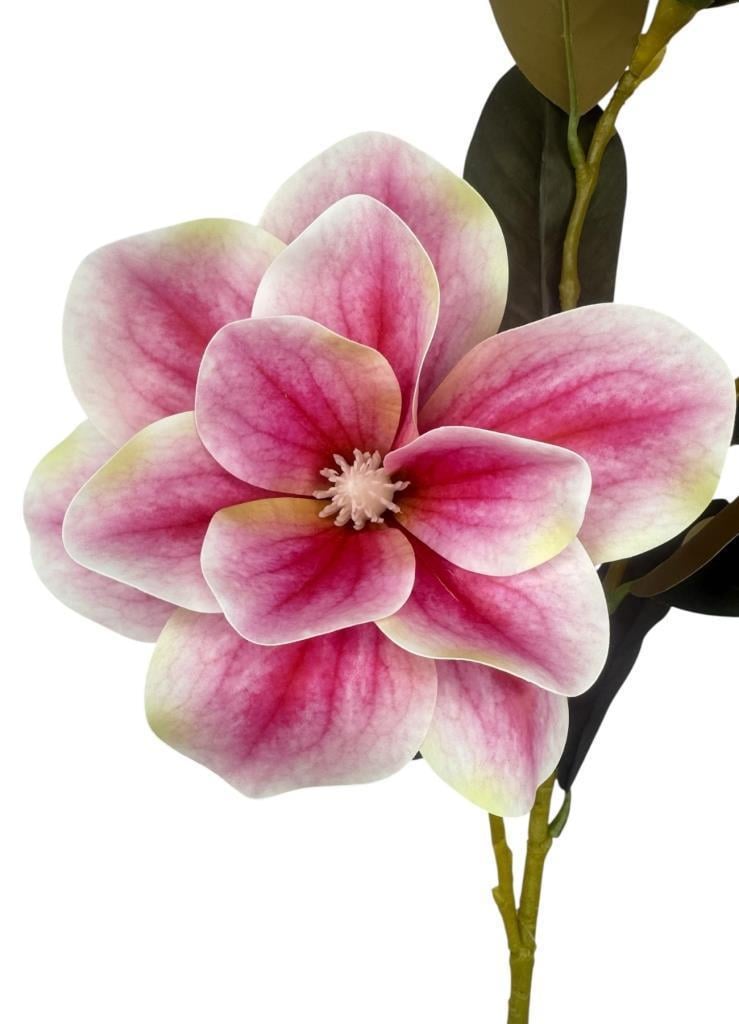 Yapay Çiçek Pembe Manolya Islak Doku 3 Kafalı Uzun Dal Çiçek Flowers 80cm