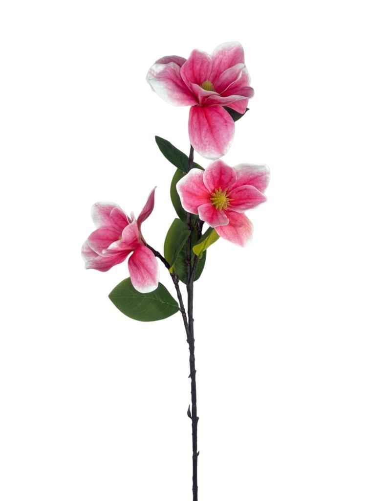 Yapay Çiçek Pembe Manolya Islak Doku 3 Kafalı Uzun Dal Çiçek Flowers 95cm
