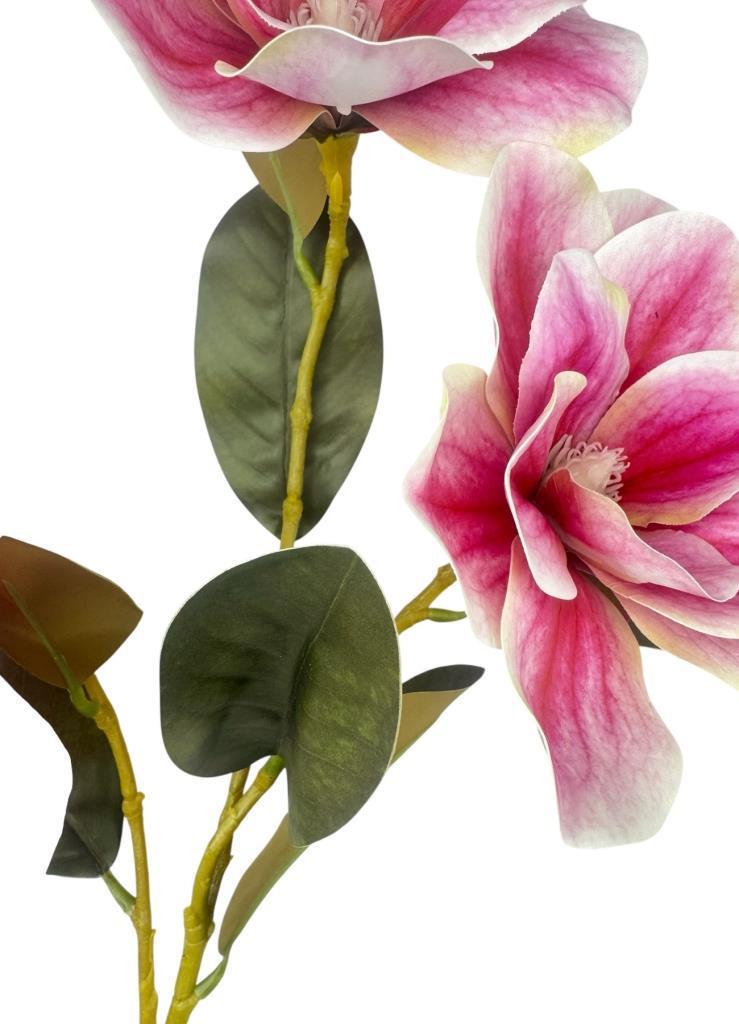 Yapay Çiçek Pembe Manolya Islak Doku 3 Kafalı Uzun Dal Çiçek Flowers 80cm