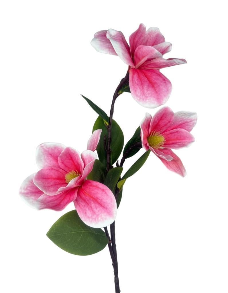 Yapay Çiçek Pembe Manolya Islak Doku 3 Kafalı Uzun Dal Çiçek Flowers 95cm