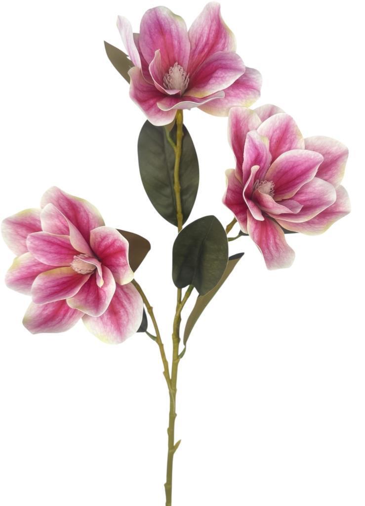 Yapay Çiçek Pembe Manolya Islak Doku 3 Kafalı Uzun Dal Çiçek Flowers 80cm