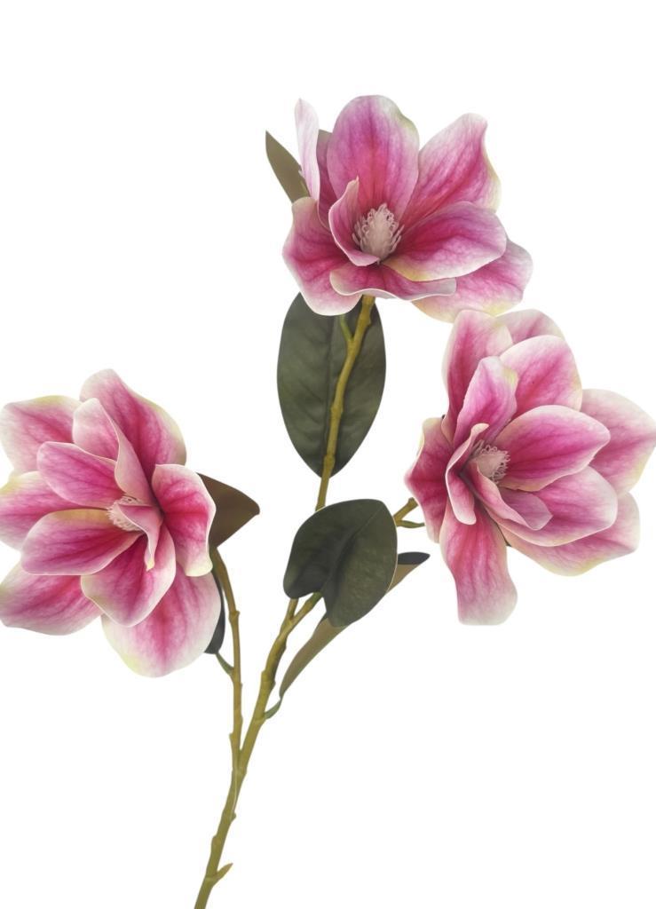 Yapay Çiçek Pembe Manolya Islak Doku 3 Kafalı Uzun Dal Çiçek Flowers 80cm