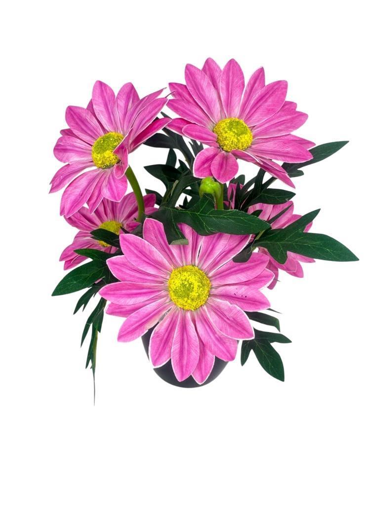 Yapay Çiçek Pembe Margarit Papatya Siyah Saksıda Dekoratif Yapay Çiçek 30*25cm