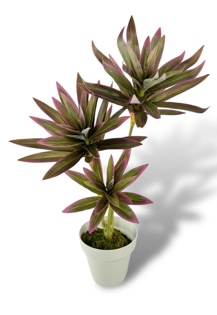 Yapay Çiçek Pembe Yukka Ağacı 60cm 3Dal Salon Çiçeği Beyaz Saksılı Yapay Bitki