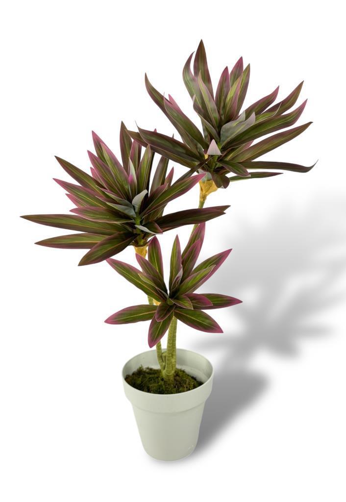 Yapay Çiçek Pembe Yukka Ağacı 60cm 3Dal Salon Çiçeği Beyaz Saksılı Yapay Bitki