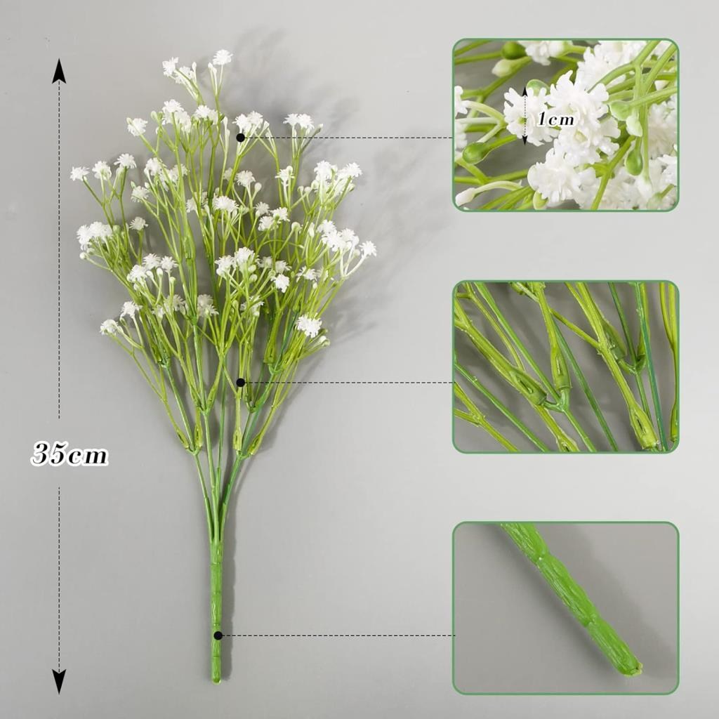 Yapay Çiçek Plastik Beyaz Cipso 5 Dallı 35cm