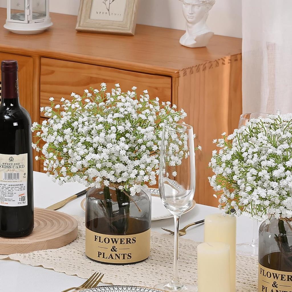 Yapay Çiçek Plastik Beyaz Cipso 5 Dallı 35cm