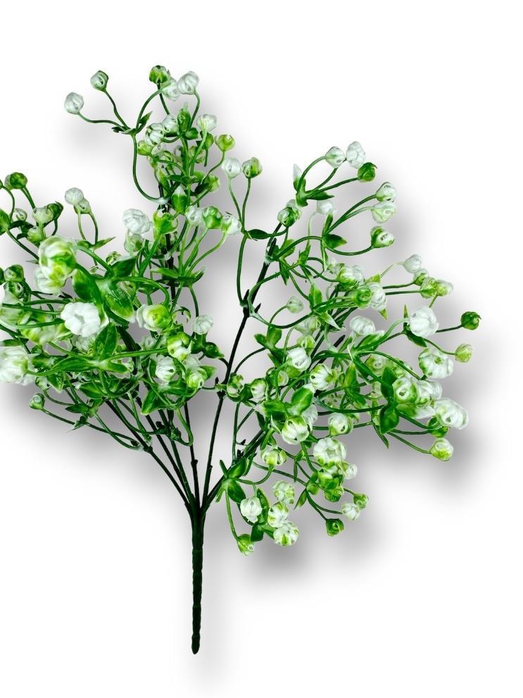 Yapay Çiçek Plastik Yeşil Beyaz Cipso Tohumcuk Demeti 5 Dallı Gelin Çiçeği Ve Aranjman Aradal Çiçeği